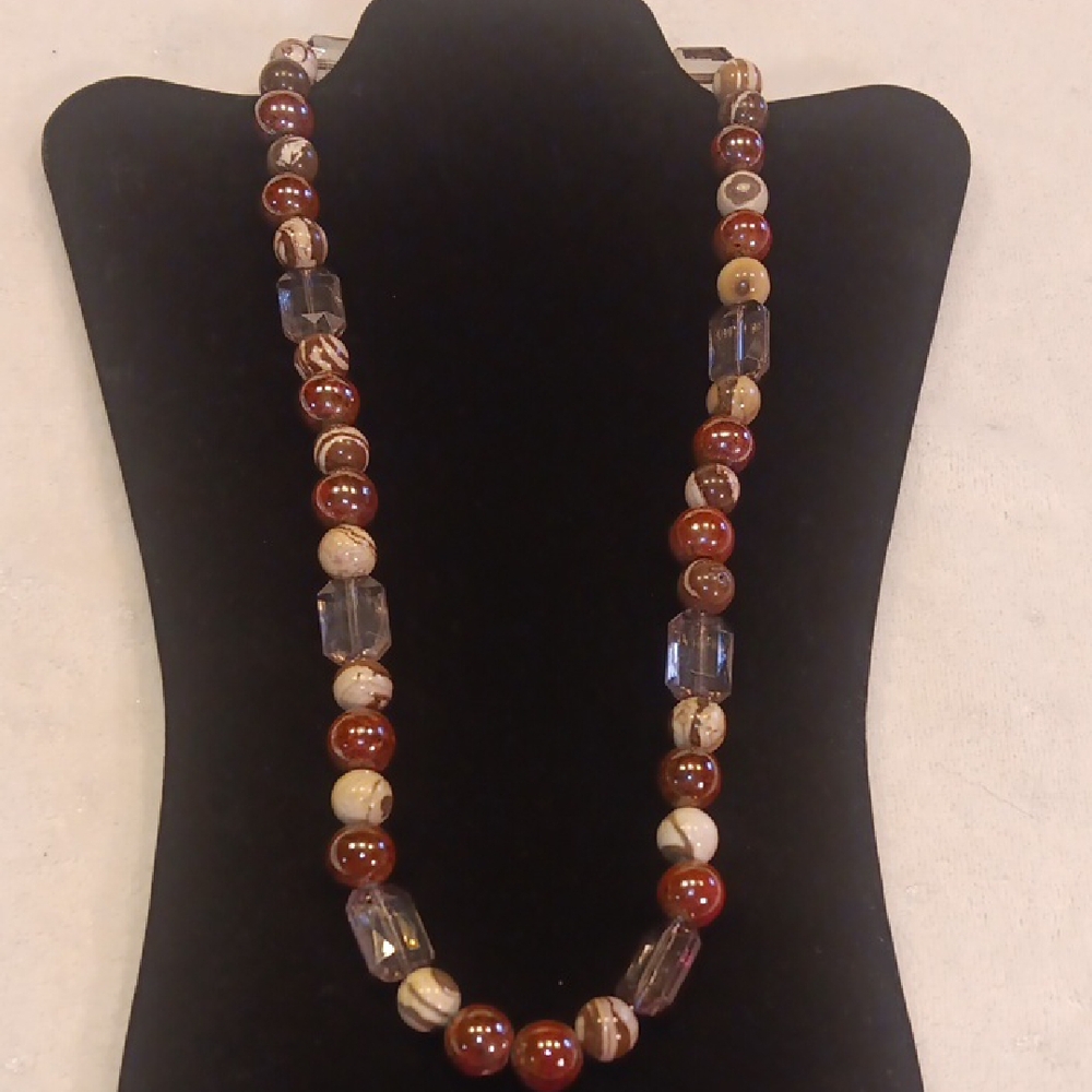 Stunning Handmade Earthy Artisan Beaded Necklace - Brown, Red, Cream Tones - Picture 2 of 6